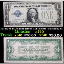 1928A $1 Blue Seal Silver Certificate "Funnyback" Grades xf