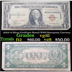 1935A $1 Silver Certificate Hawaii WWII Emergency Currency Grades vg+