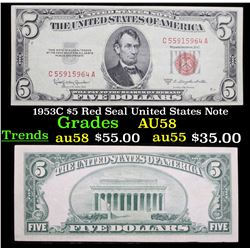 1953C $5 Red Seal United States Note Grades Choice AU/BU Slider