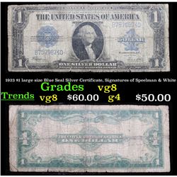 1923 $1 large size Blue Seal Silver Certificate, Signatures of Speelman & White Grades vg, very good