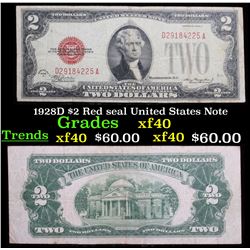 1928D $2 Red seal United States Note Grades xf