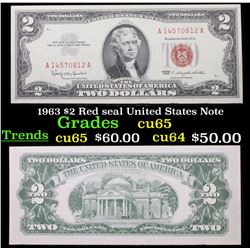 1963 $2 Red seal United States Note Grades Gem CU