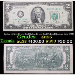 Series 1976 $2 Green Seal Dallas Green Seal Federal Reserve Note (FRN) Grades xf+