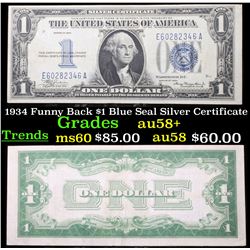 1934 Funny Back $1 Blue Seal Silver Certificate Grades Choice AU/BU Slider+