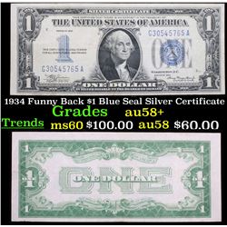 1934 Funny Back $1 Blue Seal Silver Certificate Grades Choice AU/BU Slider+