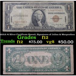 1935A $1 Silver Certificate Hawaii, Signatures of Julian & Morgenthau Grades vf