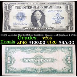 1923 $1 large size Blue Seal Silver Certificate, Signatures of Speelman & White Grades vf++