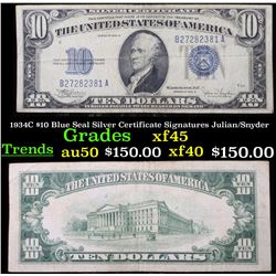 1934C $10 Blue Seal Silver Certificate Signatures Julian/Snyder Grades xf+