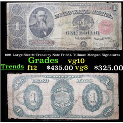 1891 Large Size $1 Treasury Note Fr-351. Tillman Morgan Signatures Grades vg+