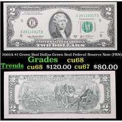 2003A $2 Green Seal Dallas Green Seal Federal Reserve Note (FRN) Grades Gem++ CU