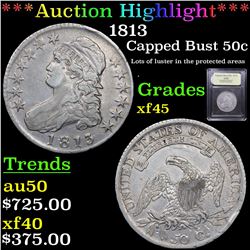 ***Auction Highlight*** 1813 Capped Bust Half Dollar 50c Graded xf+ By USCG (fc)