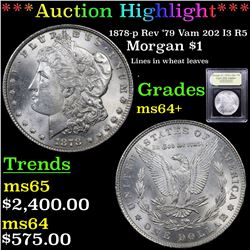 ***Auction Highlight*** 1878-p Rev '79 Vam 202 I3 R5 Morgan Dollar $1 Graded Choice+ Unc By USCG (fc