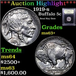 ***Auction Highlight*** 1919-s Buffalo Nickel 5c Graded Select+ Unc By USCG (fc)