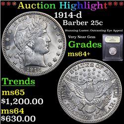 ***Auction Highlight*** 1914-d Barber Quarter 25c Graded Choice+ Unc By USCG (fc)