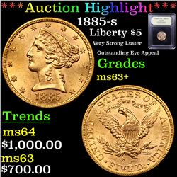 ***Auction Highlight*** 1885-s Gold Liberty Half Eagle $5 Graded Select+ Unc By USCG (fc)