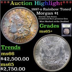 ***Auction Highlight*** 1887-o Rainbow Toned Morgan Dollar $1 Graded GEM+ Unc By USCG (fc)