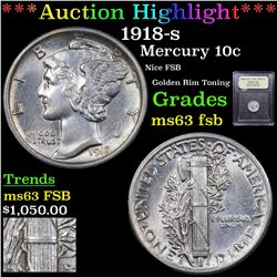 ***Auction Highlight*** 1918-s Mercury Dime 10c Graded Select Unc FSB By USCG (fc)