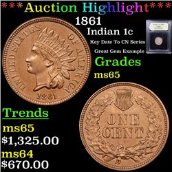 ***Auction Highlight*** 1861 Indian Cent 1c Graded GEM Unc By USCG (fc)