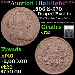 ***Auction Highlight*** 1806 S-270 Draped Bust Large Cent 1c Graded vf+ By USCG (fc)