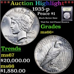 ***Auction Highlight*** 1935-p Peace Dollar $1 Graded GEM++ Unc By USCG (fc)
