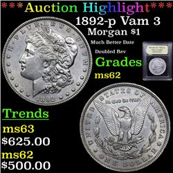 ***Auction Highlight*** 1892-p Vam 3 Morgan Dollar $1 Graded Select Unc By USCG (fc)