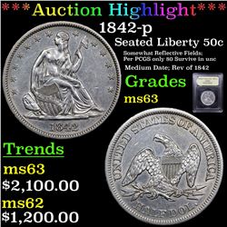 ***Auction Highlight*** 1842-p Seated Half Dollar 50c Graded Select Unc By USCG (fc)