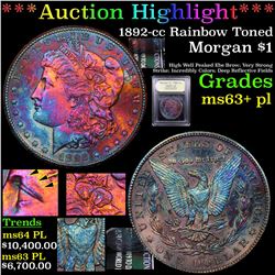 ***Auction Highlight*** 1892-cc Rainbow Toned Morgan Dollar $1 Graded Select Unc+ PL By USCG (fc)