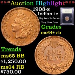 ***Auction Highlight*** 1908-s Indian Cent 1c Graded Choice+ Unc RB By USCG (fc)