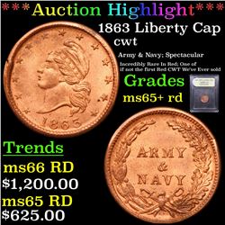 ***Auction Highlight*** 1863 Liberty Cap Civil War Token 1c Graded Gem+ Unc RD By USCG (fc)