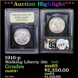 ***Auction Highlight*** 1916-p Walking Liberty Half Dollar 50c Graded Choice+ Unc By USCG (fc)