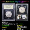 Image 1 : ***Auction Highlight*** 1916-p Walking Liberty Half Dollar 50c Graded Choice+ Unc By USCG (fc)