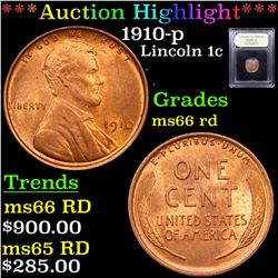 ***Auction Highlight*** 1910-p Lincoln Cent 1c Graded GEM+ Unc RD By USCG (fc)