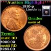Image 1 : ***Auction Highlight*** 1910-p Lincoln Cent 1c Graded GEM+ Unc RD By USCG (fc)