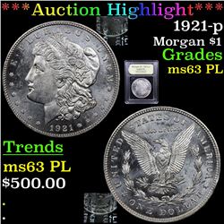 ***Auction Highlight*** 1921-p Morgan Dollar $1 Graded Select Unc PL By USCG (fc)