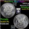 Image 1 : ***Auction Highlight*** 1921-p Morgan Dollar $1 Graded Select Unc PL By USCG (fc)