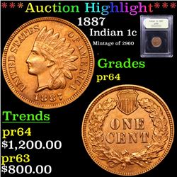 Proof ***Auction Highlight*** 1887 Indian Cent 1c Graded Choice Proof By USCG (fc)