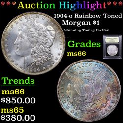 ***Auction Highlight*** 1904-o Rainbow Toned Morgan Dollar $1 Graded GEM+ Unc By USCG (fc)