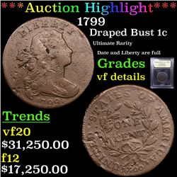 *Highlight Of Entire Auction* 1799 Draped Bust Large Cent 1c Graded vf details By USCG (fc)