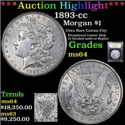 *Highlight OF Entire Auction* 1893-cc Morgan Dollar $1 Graded Choice Unc By USCG (fc)
