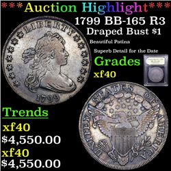 ***Auction Highlight*** 1799 BB-165 R3 Draped Bust Dollar $1 Graded xf By USCG (fc)