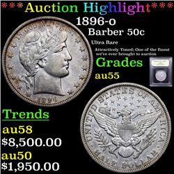 ***Auction Highlight*** 1896-o Barber Half Dollars 50c Graded Choice AU By USCG (fc)