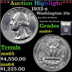 ***Auction Highlight*** 1932-s Washington Quarter 25c Graded Choice+ Unc By USCG (fc)