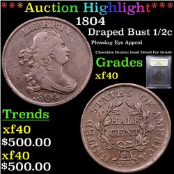 ***Auction Highlight*** 1804 Draped Bust Half Cent 1/2c Graded xf By USCG (fc)