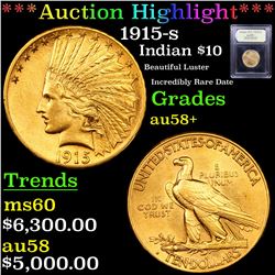 ***Auction Highlight*** 1915-s Gold Indian Eagle $10 Graded Choice AU/BU Slider+ By USCG (fc)