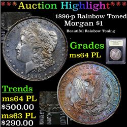 ***Auction Highlight*** 1896-p Rainbow Toned Morgan Dollar $1 Graded Choice Unc PL By USCG (fc)