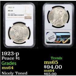 NGC 1923-p Peace Dollar $1 Graded ms64 By NGC