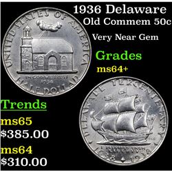 1936 Delaware Old Commem Half Dollar 50c Grades Choice+ Unc