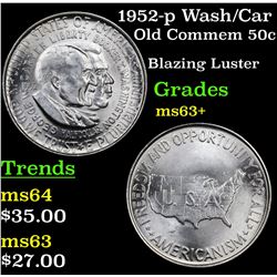 1952-p Wash/Car Old Commem Half Dollar 50c Grades Select+ Unc