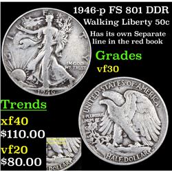 1946-p FS 801 DDR Walking Liberty Half Dollar 50c Grades vf++