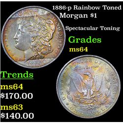 1886-p Rainbow Toned Morgan Dollar $1 Grades Choice Unc